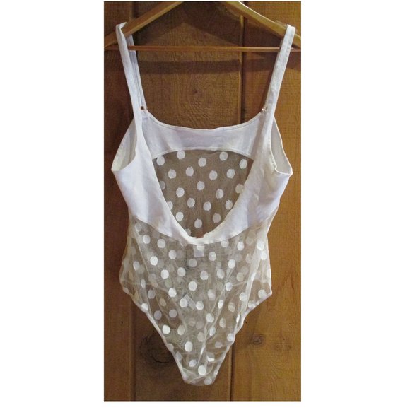 🍋NEW FOR LOVE & LEMONS SKIVVIES CLEMENTINE POLKA DOT WHITE MESH BODYSUIT SIZE L - Picture 3 of 9